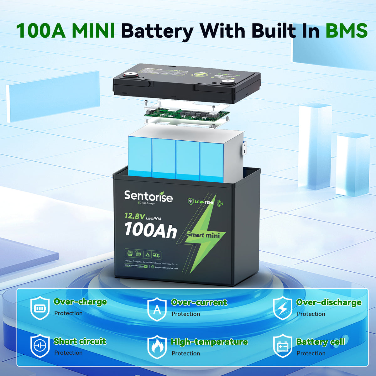 Sentorise 12V 100Ah SuperMini LiFePO4-Batterie mit Bluetooth Zweitbild