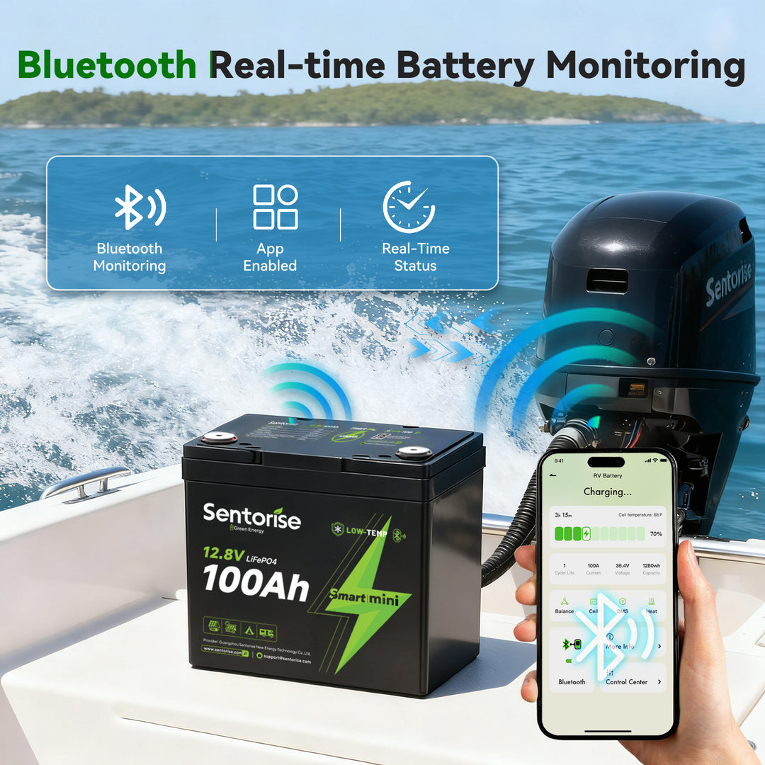 Sentorise 12V 100Ah SuperMini Bluetooth Small LiFePO4 Deep Cycle Battery