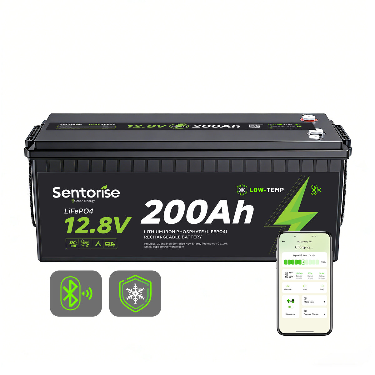 Sentorise 12V 200Ah Standard-LiFePO4-Batterie mit Bluetooth Zweitbild