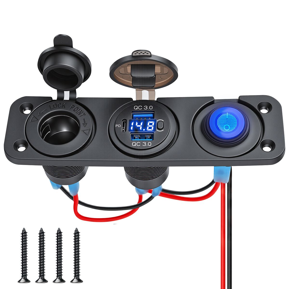 12V Power Socket Panel with USB-C and Voltage Display Hauptbild