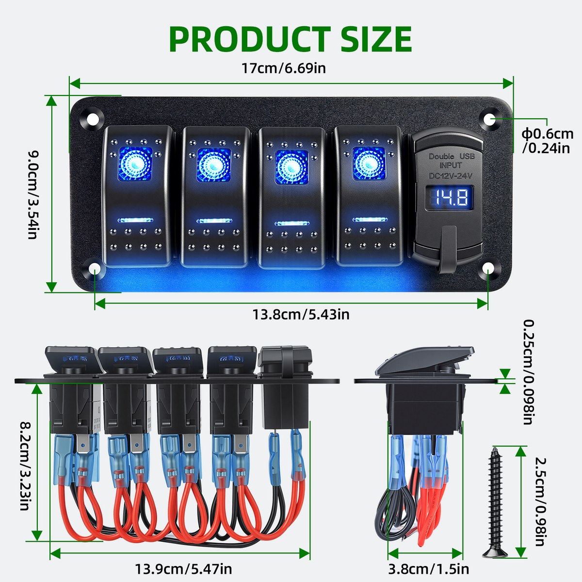 4 Gang 12V/24V Switch Panel with USB-C and Voltmeter Zweitbild