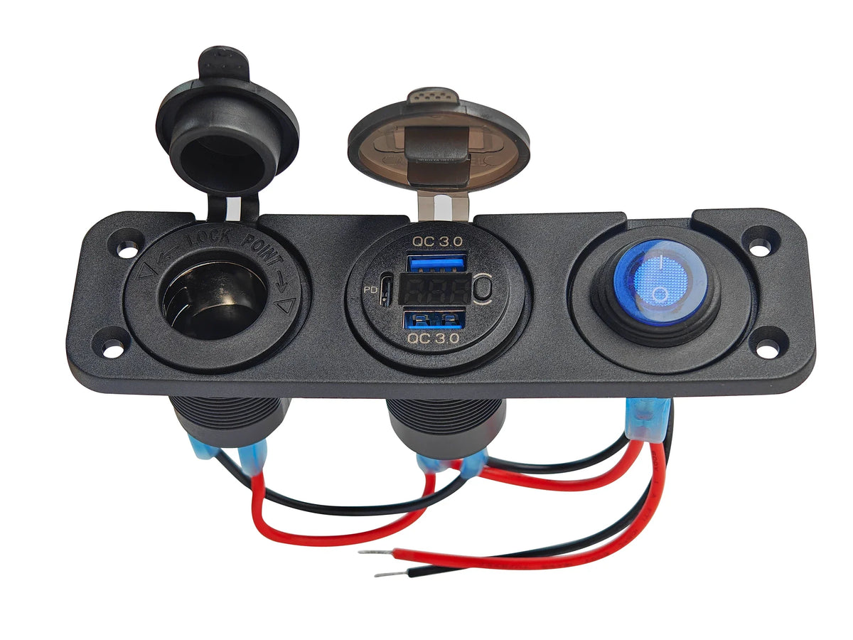 Sentorise-12-V-Steckdosenpanel mit USB-C und Spannungsanzeige